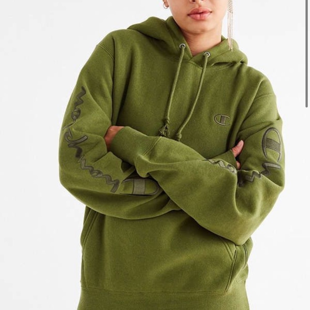 Champion Olive Embroidered Hoodie SMALL